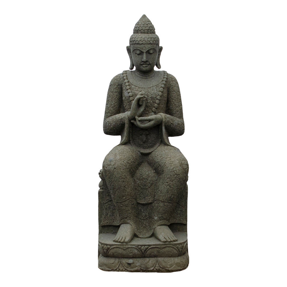 Indonesian Large Stone Sitting Flower Dress Buddha - Berbere Imports