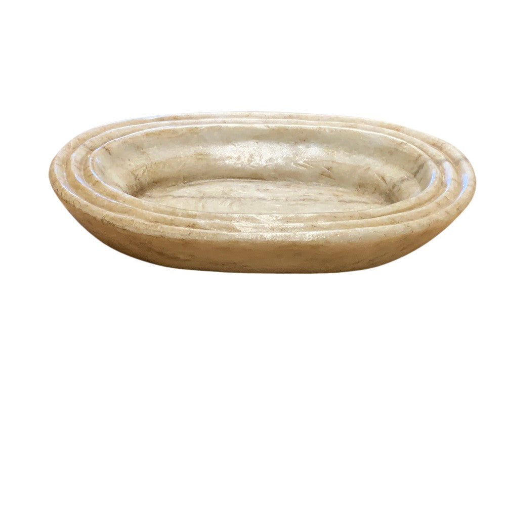 9-Inch Oval Ribbed Marble Tray - Berbere Imports