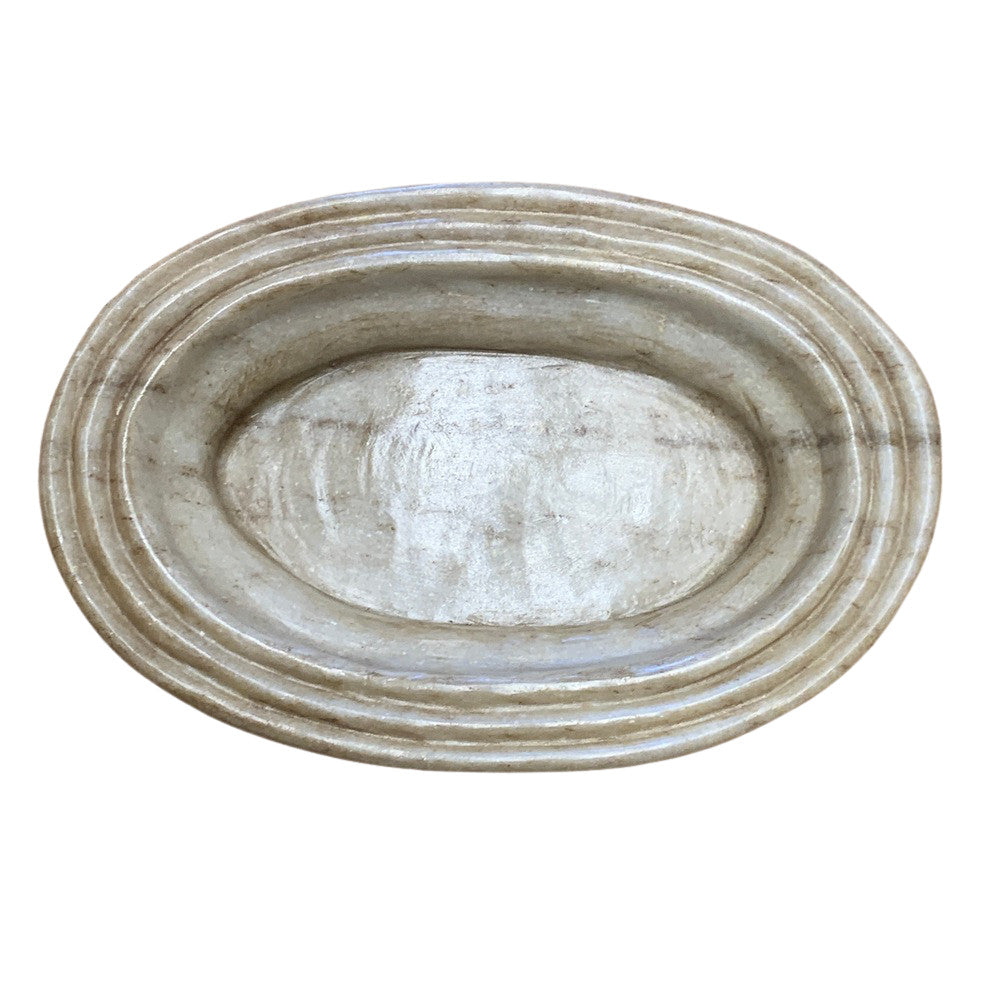 9-Inch Oval Ribbed Marble Tray - Berbere Imports