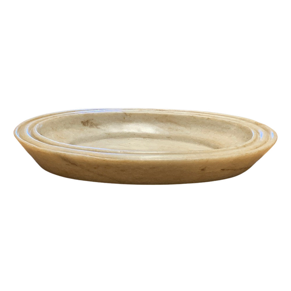 11-Inch Oval Ribbed Marble Tray - Berbere Imports