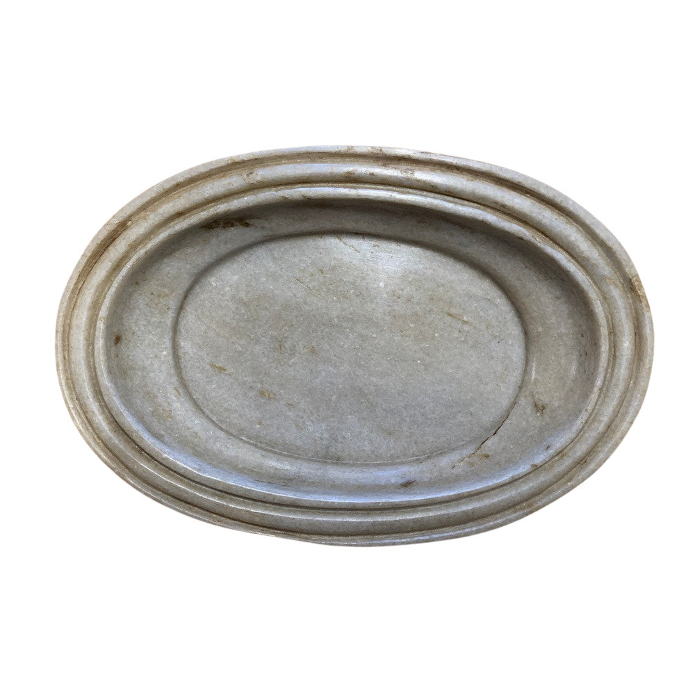 11-Inch Oval Ribbed Marble Tray - Berbere Imports