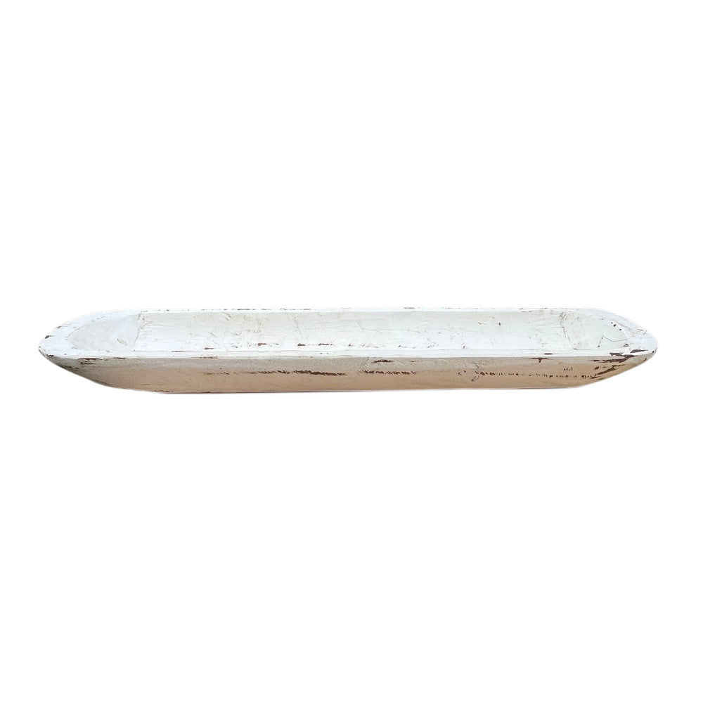 Whitewashed Wooden Decorative Dough Bowl - Long - Berbere Imports