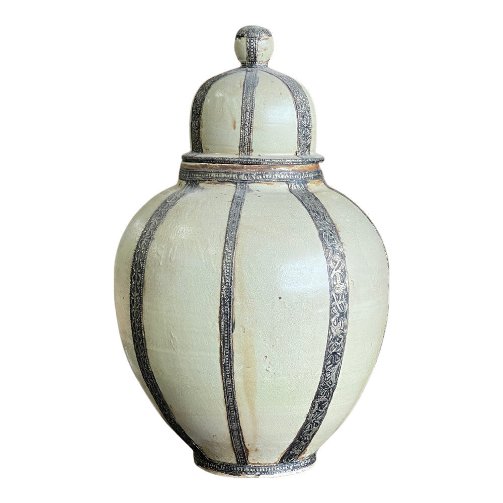 Vintage Moroccan Ceramic Vase With Lid - Extra Large - Berbere Imports