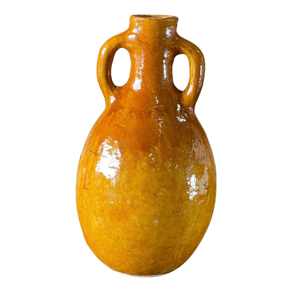 Moroccan Glazed Terracotta Yellow 2-Handle Jar - Berbere Imports