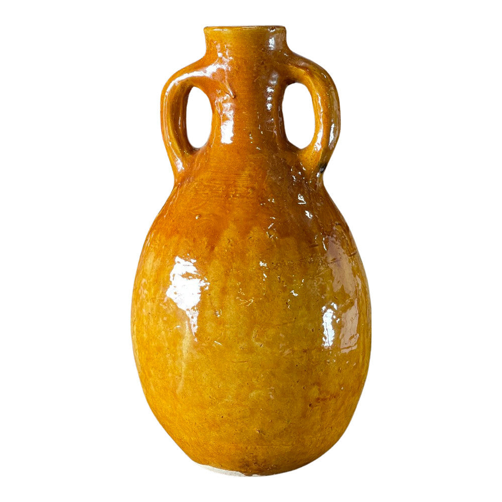 Moroccan Glazed Terracotta Yellow 2-Handle Jar - Berbere Imports