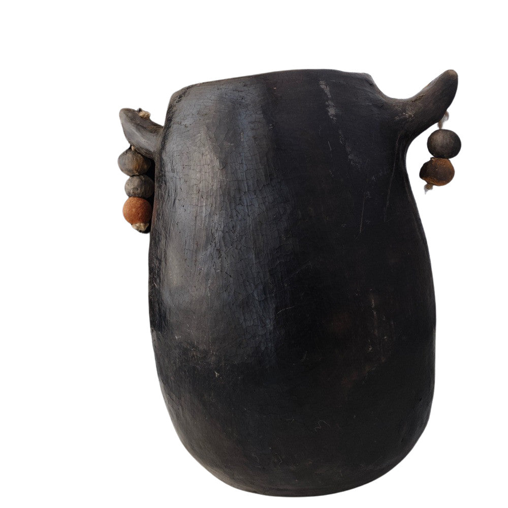 Tunisian 2-Handle Clay Vessel With Ornamental Beads - Berbere Imports