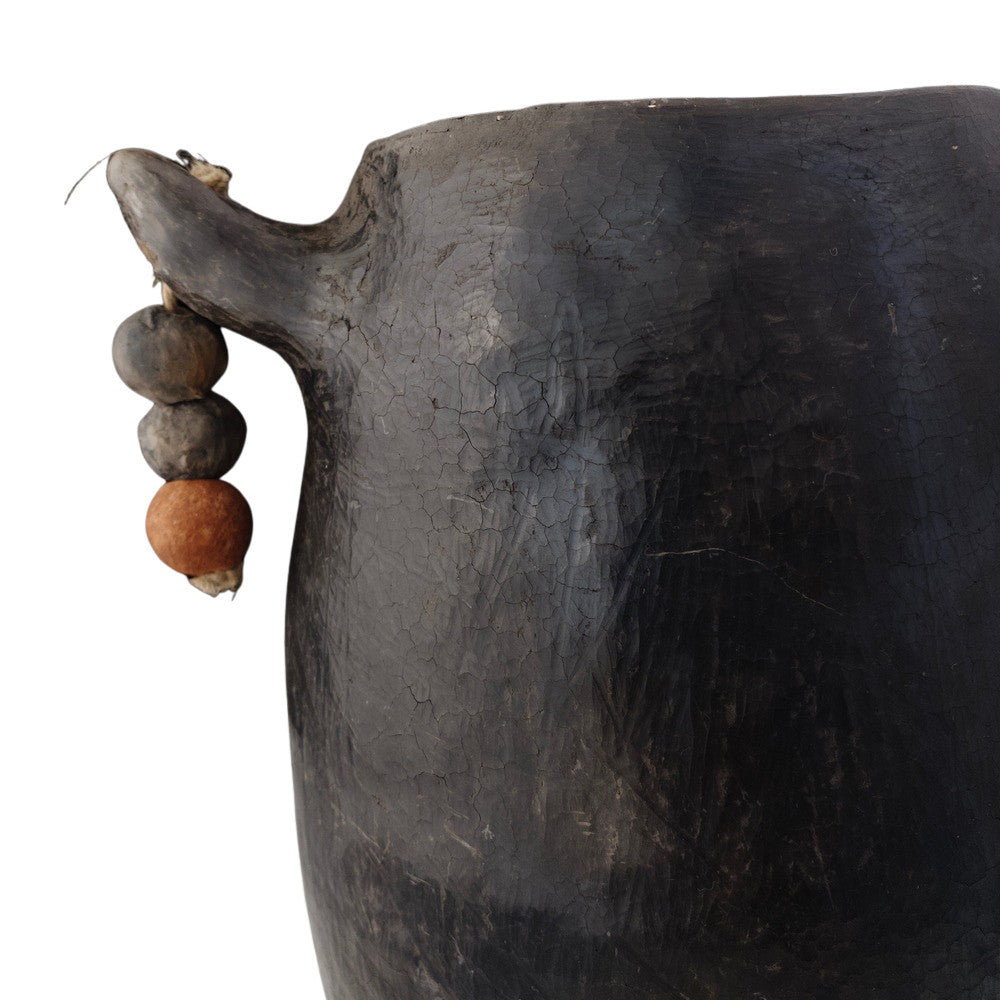 Tunisian 2-Handle Clay Vessel With Ornamental Beads - Berbere Imports