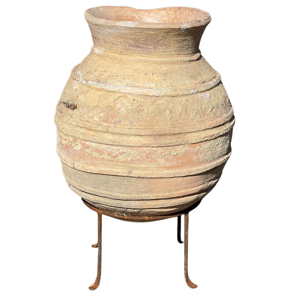 African Terracotta Jar With Iron Base - Berbere Imports