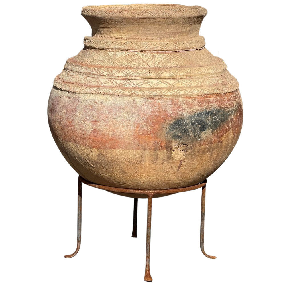 African Terracotta Jar With Iron Base - Berbere Imports