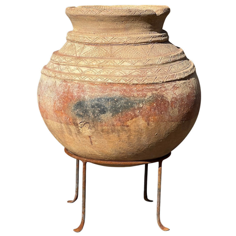 African Terracotta Jar With Iron Base - Berbere Imports