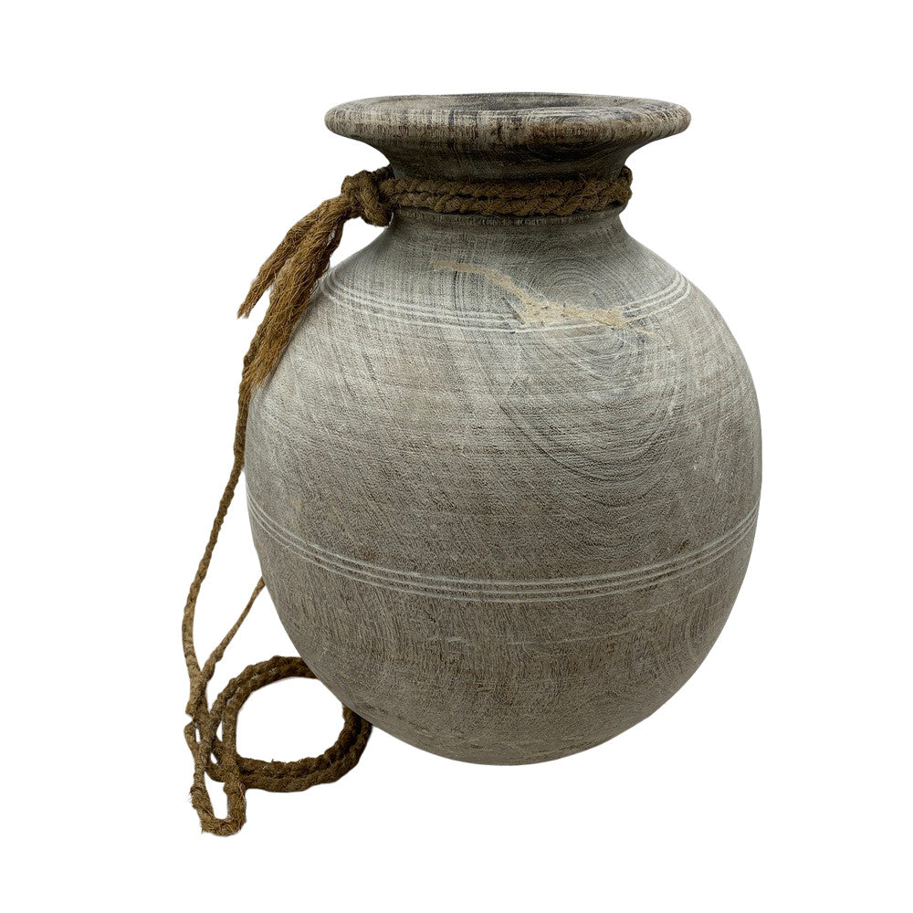 Vintage Round Wooden Vessel - Berbere Imports