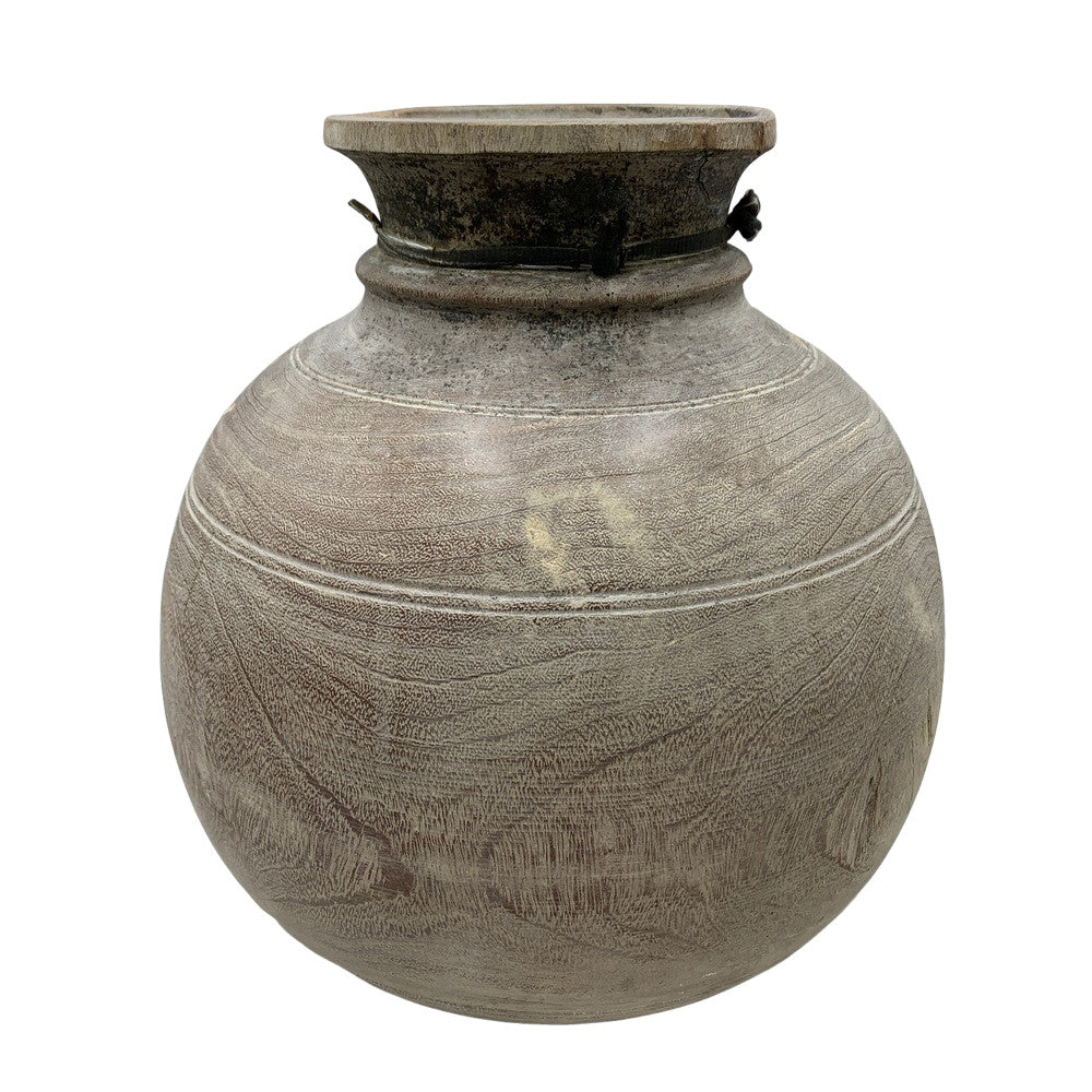 Vintage Round Wooden Vessel - Berbere Imports