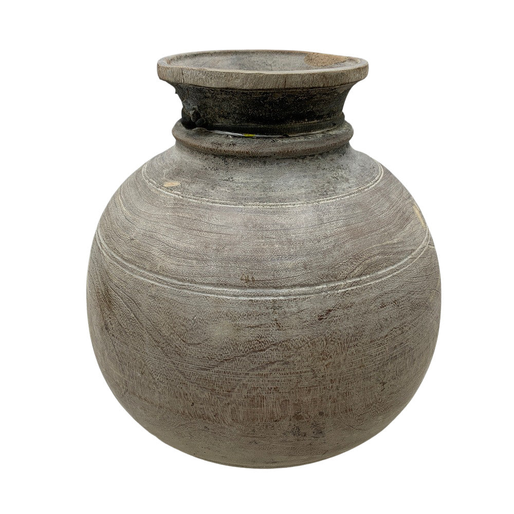 Vintage Round Wooden Vessel - Berbere Imports