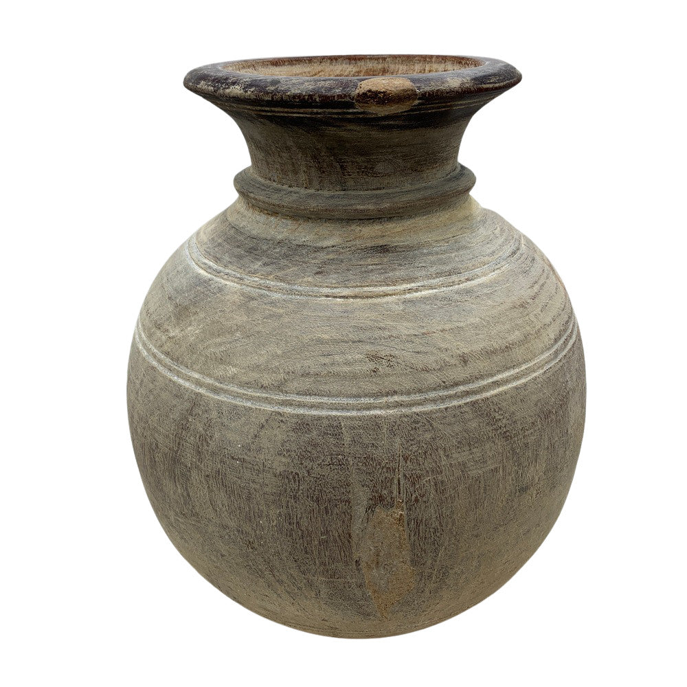 Vintage Round Wooden Vessel - Berbere Imports