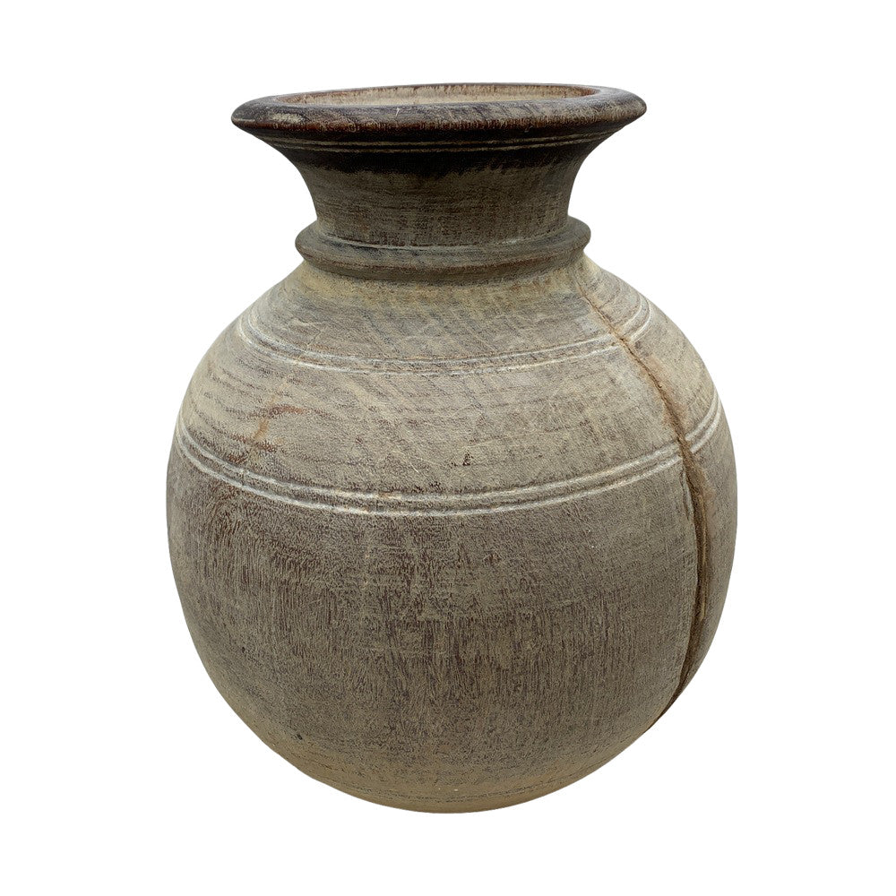 Vintage Round Wooden Vessel - Berbere Imports