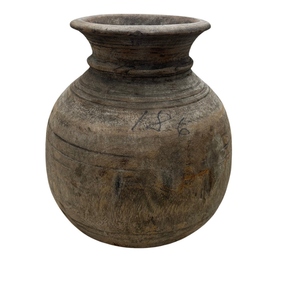 Vintage Round Wooden Vessel - Berbere Imports