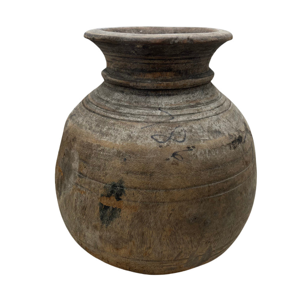 Vintage Round Wooden Vessel - Berbere Imports