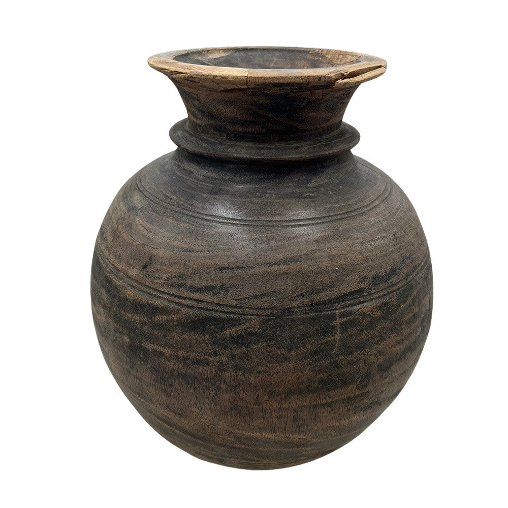 Vintage Round Wooden Vessel - Berbere Imports