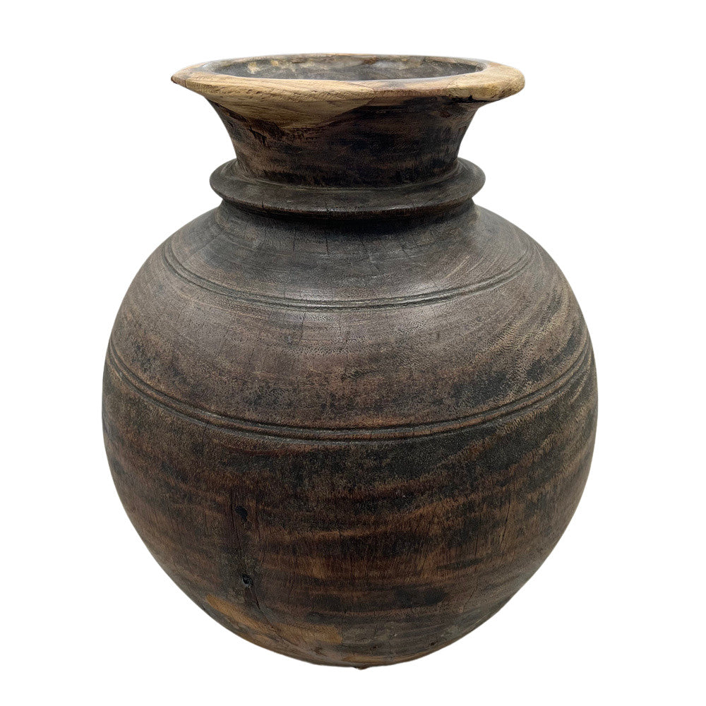 Vintage Round Wooden Vessel - Berbere Imports