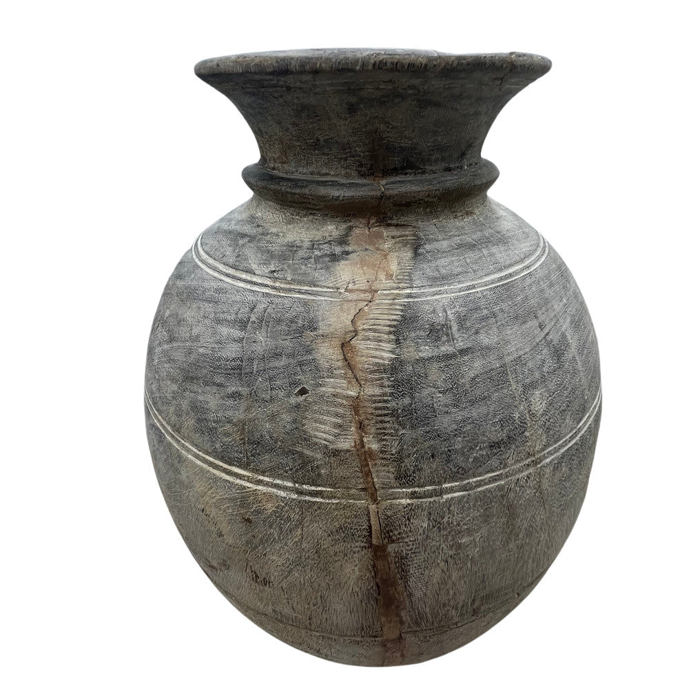 Vintage Round Wooden Vessel - Berbere Imports