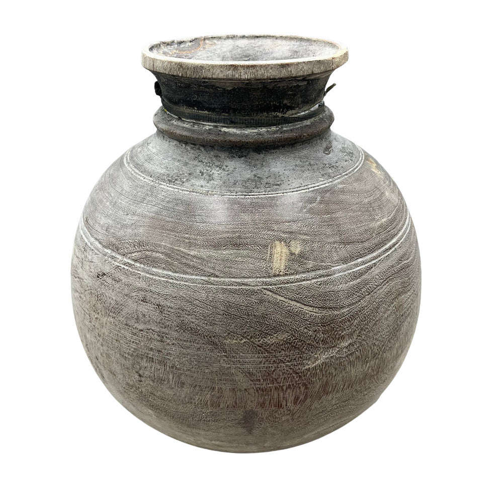 Vintage Round Wooden Vessel - Berbere Imports