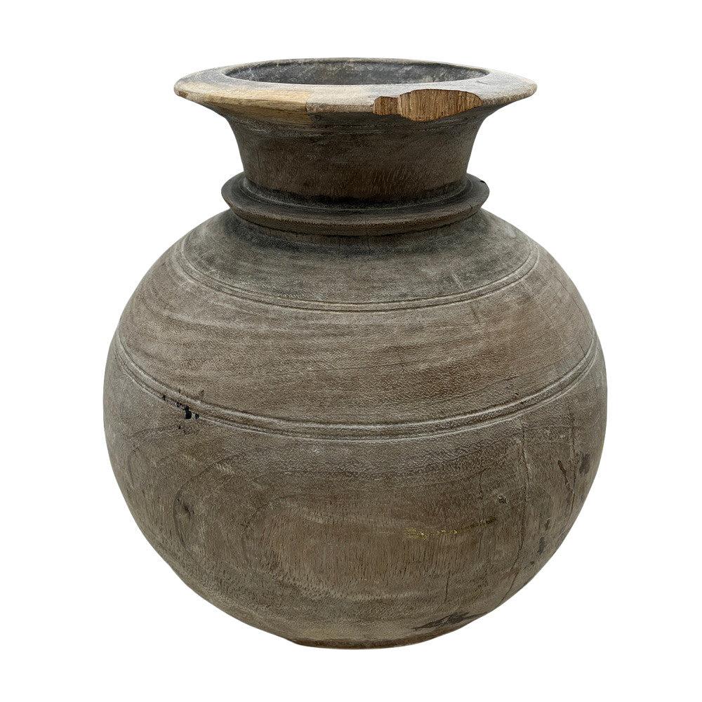 Vintage Round Wooden Vessel - Berbere Imports