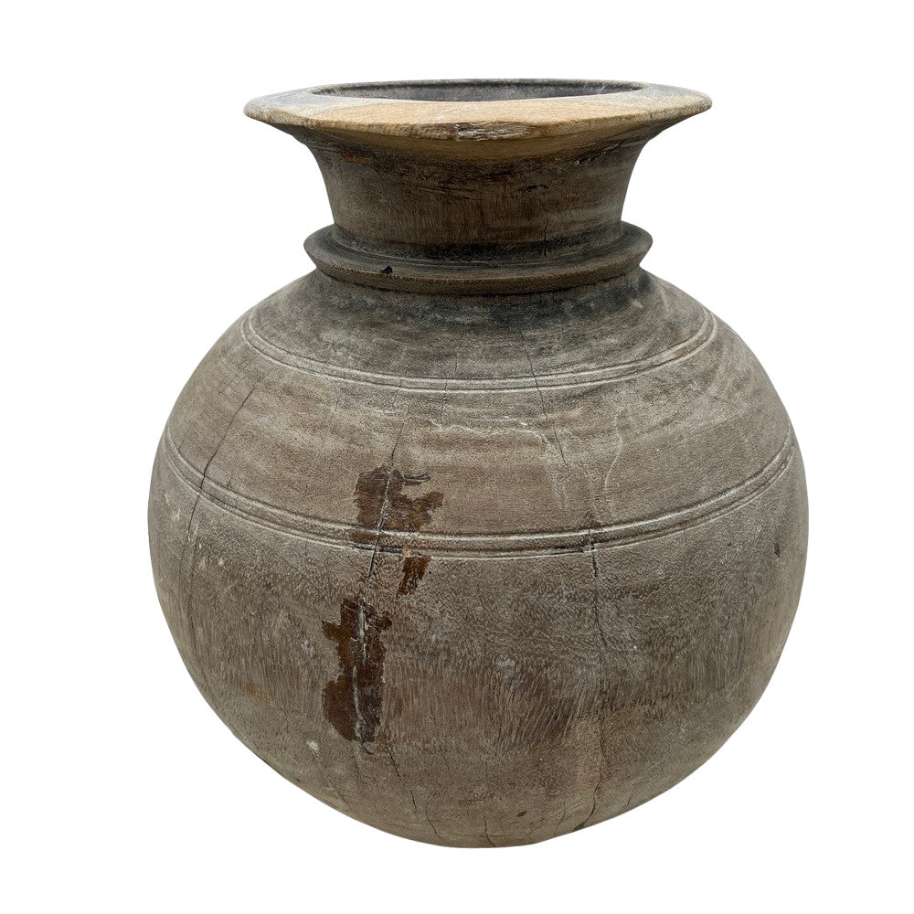 Vintage Round Wooden Vessel - Berbere Imports