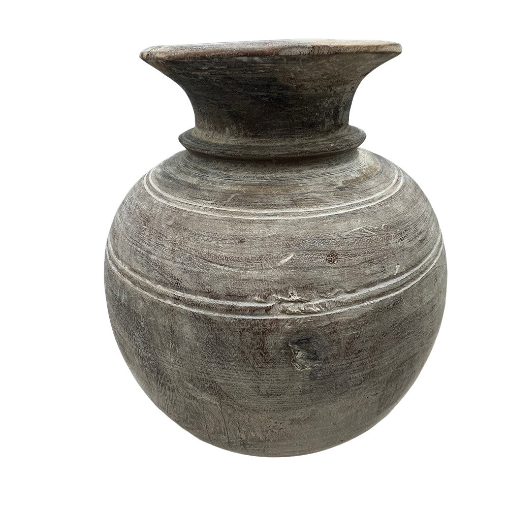 Vintage Round Wooden Vessel - Berbere Imports