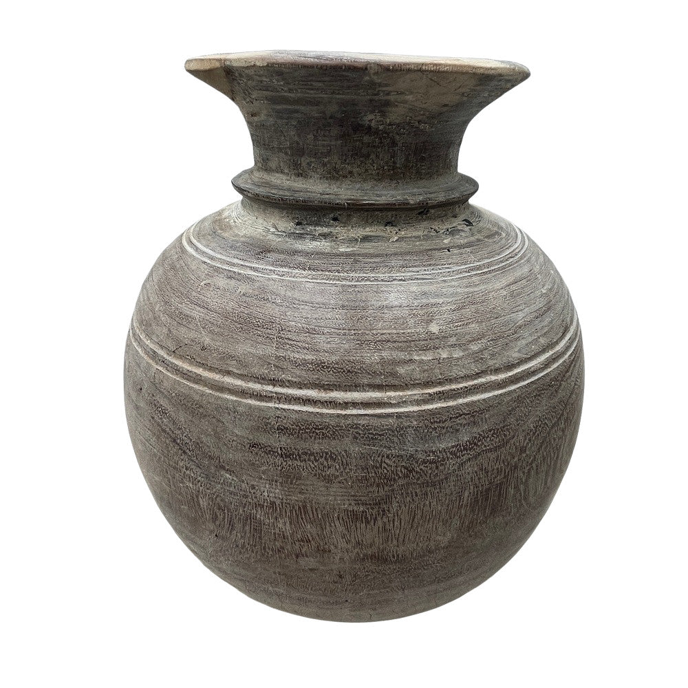 Vintage Round Wooden Vessel - Berbere Imports