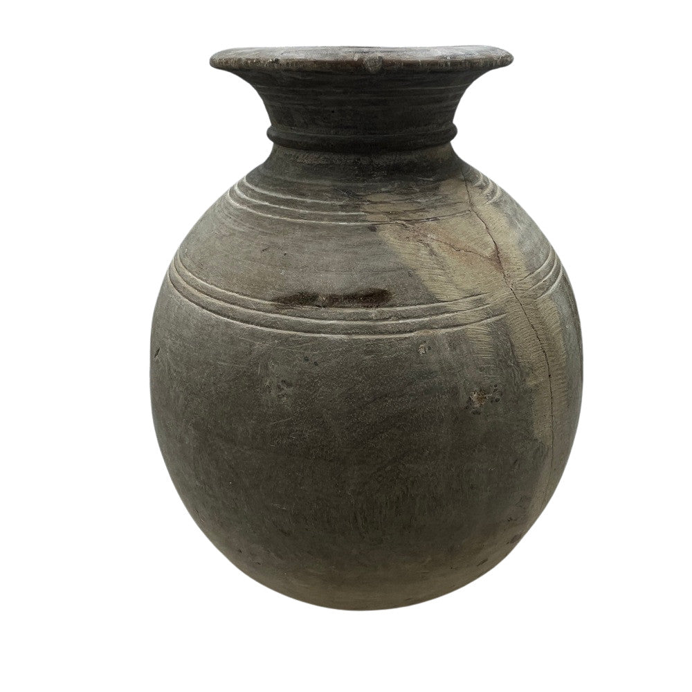 Vintage Round Wooden Vessel - Berbere Imports