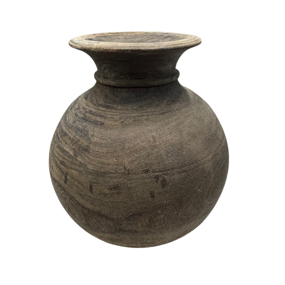 Vintage Round Wooden Vessel - Berbere Imports