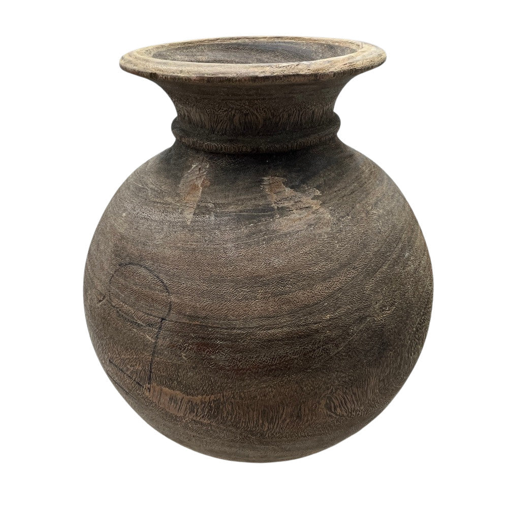 Vintage Round Wooden Vessel - Berbere Imports