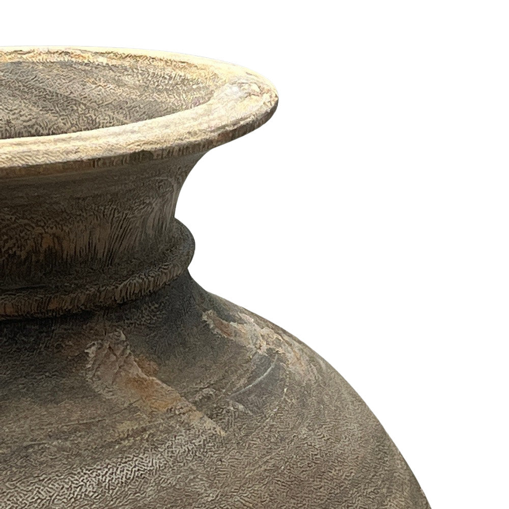 Vintage Round Wooden Vessel - Berbere Imports