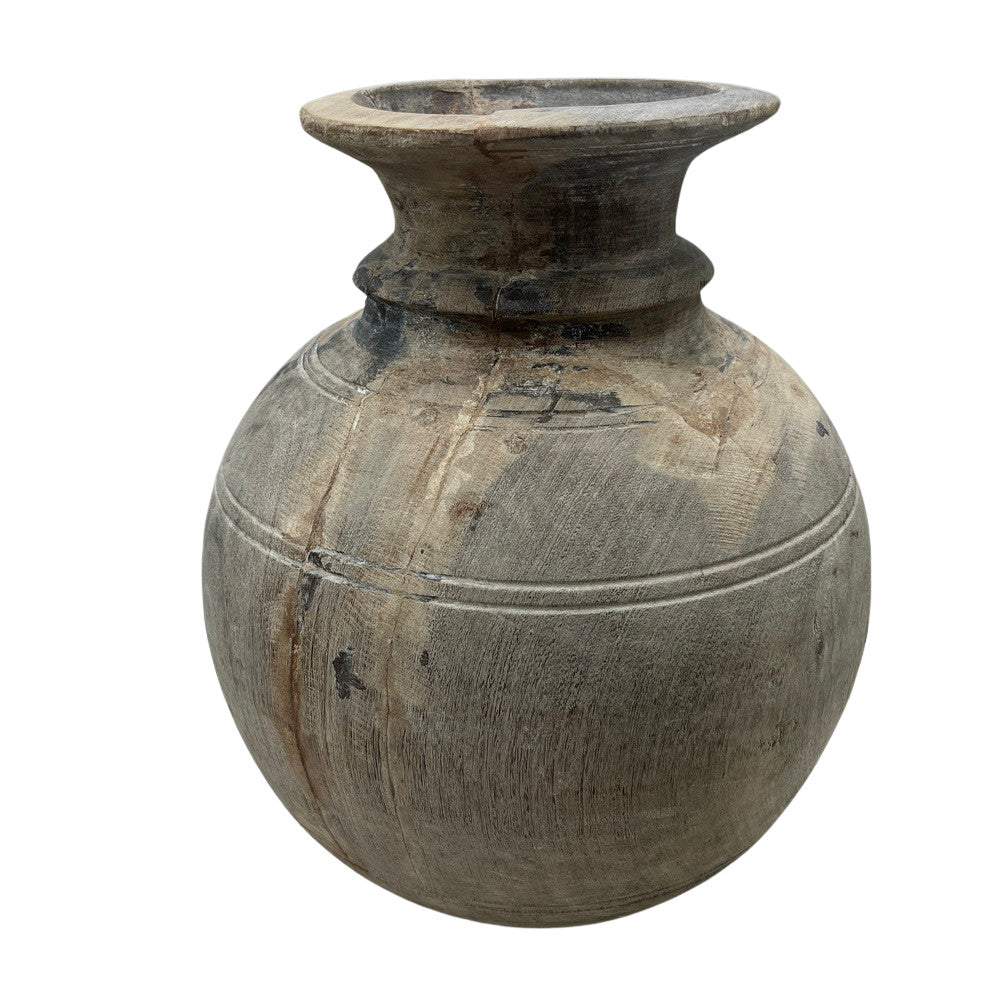 Vintage Round Wooden Vessel - Berbere Imports