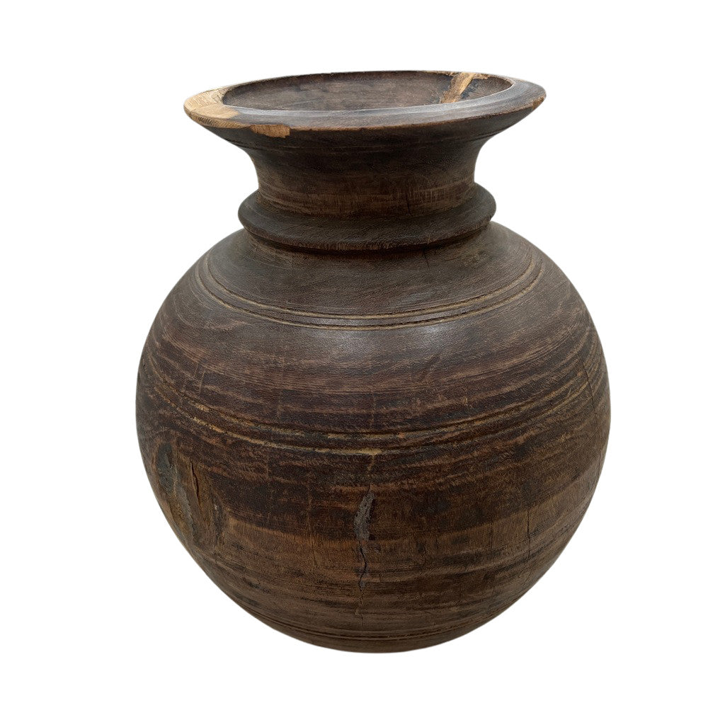 Vintage Round Wooden Vessel - Berbere Imports