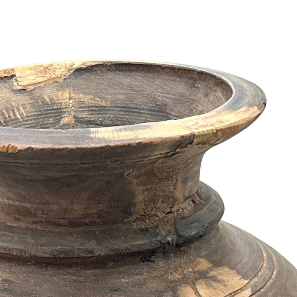 Vintage Round Wooden Vessel - Berbere Imports