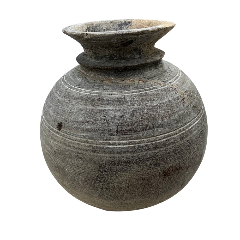 Vintage Round Wooden Vessel - Berbere Imports