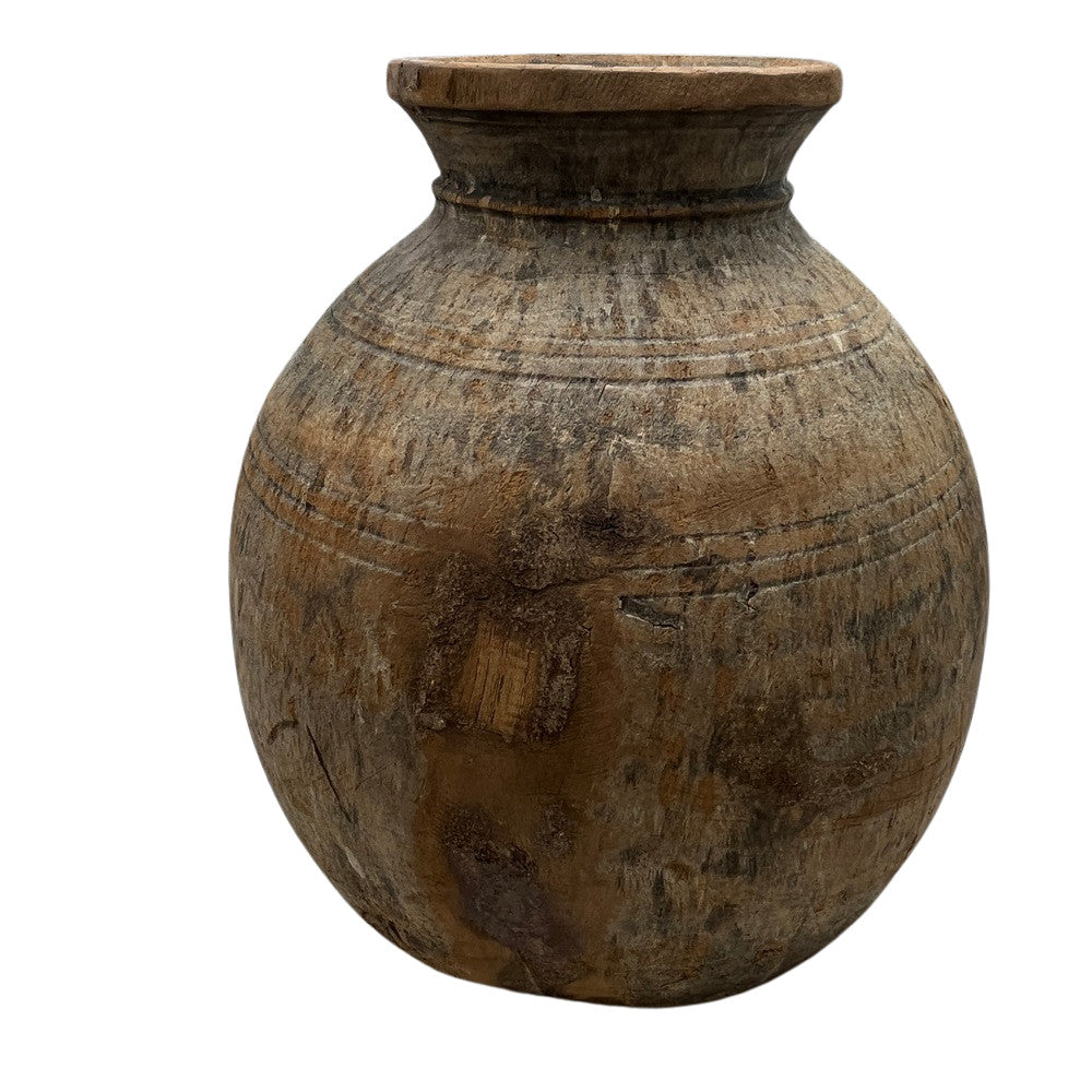 Vintage Round Wooden Vessel - Berbere Imports