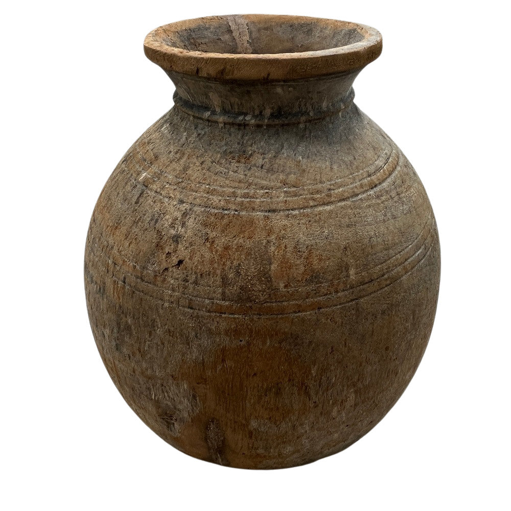 Vintage Round Wooden Vessel - Berbere Imports