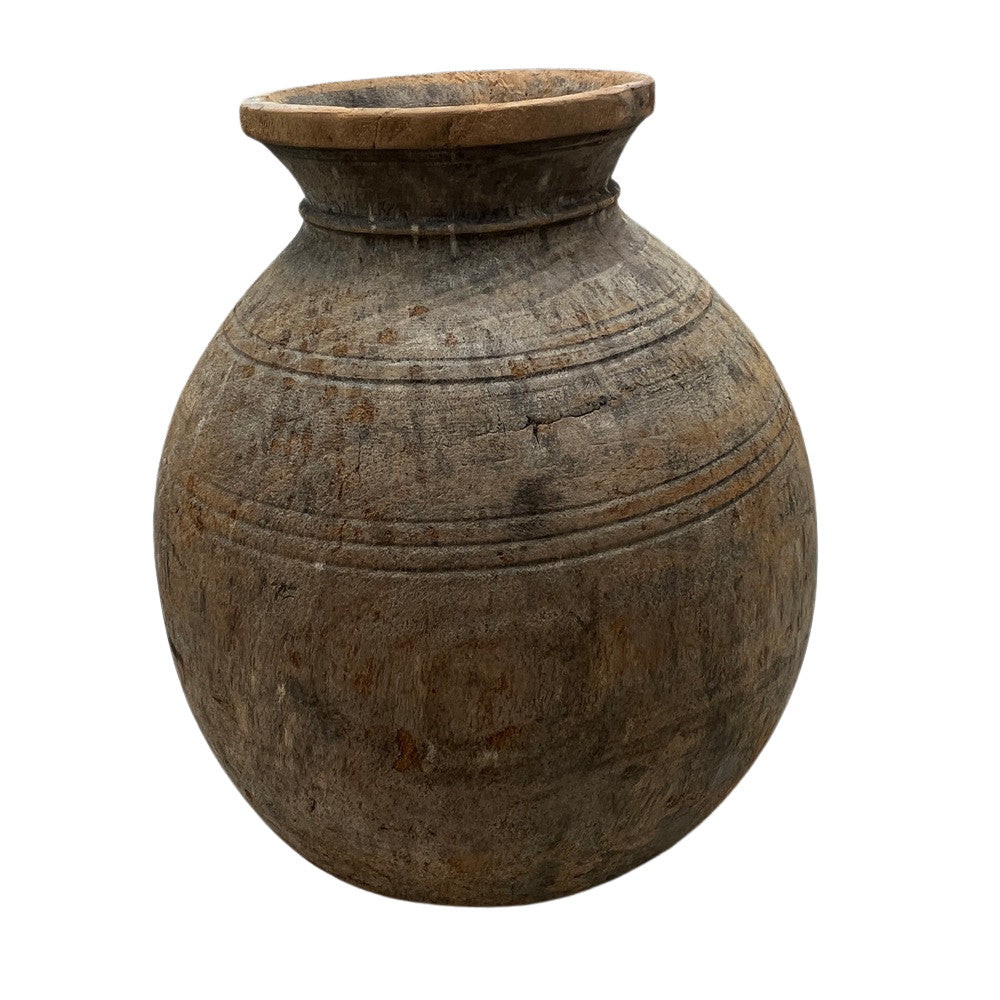 Vintage Round Wooden Vessel - Berbere Imports