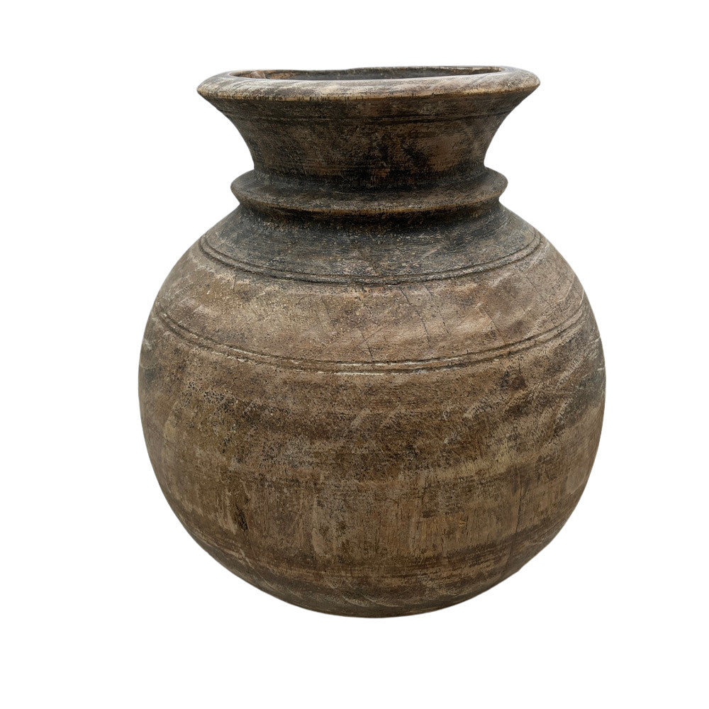 Vintage Round Wooden Vessel - Berbere Imports