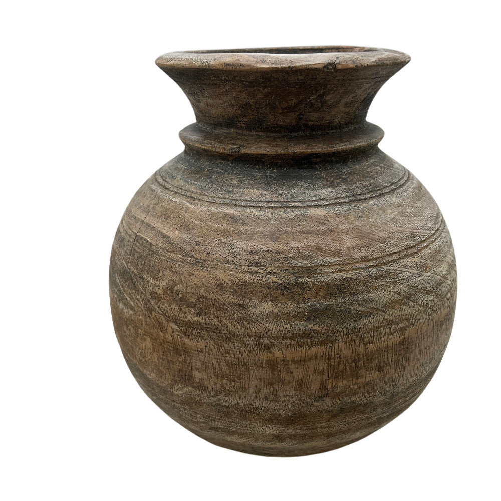 Vintage Round Wooden Vessel - Berbere Imports