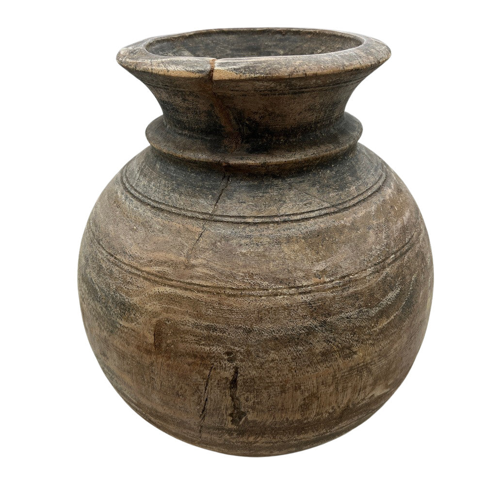 Vintage Round Wooden Vessel - Berbere Imports