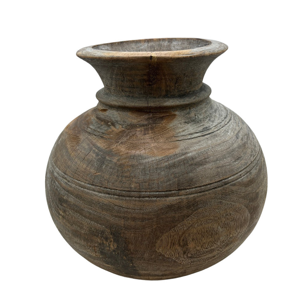 Vintage Round Wooden Vessel - Berbere Imports