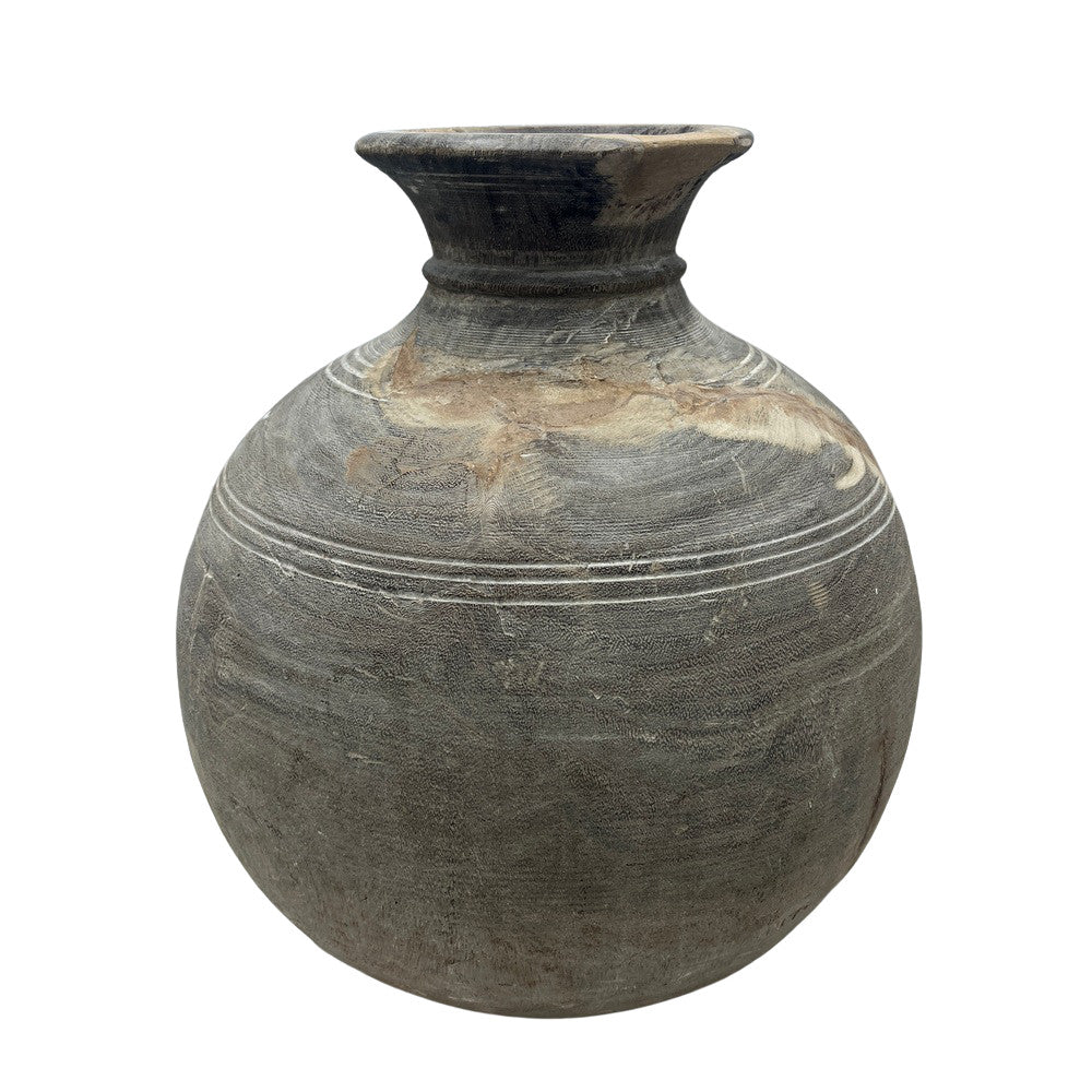 Vintage Round Wooden Vessel - Berbere Imports