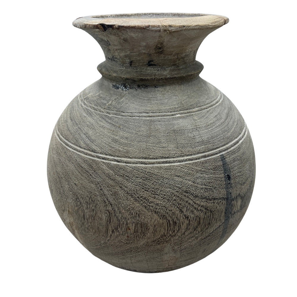 Vintage Round Wooden Vessel - Berbere Imports