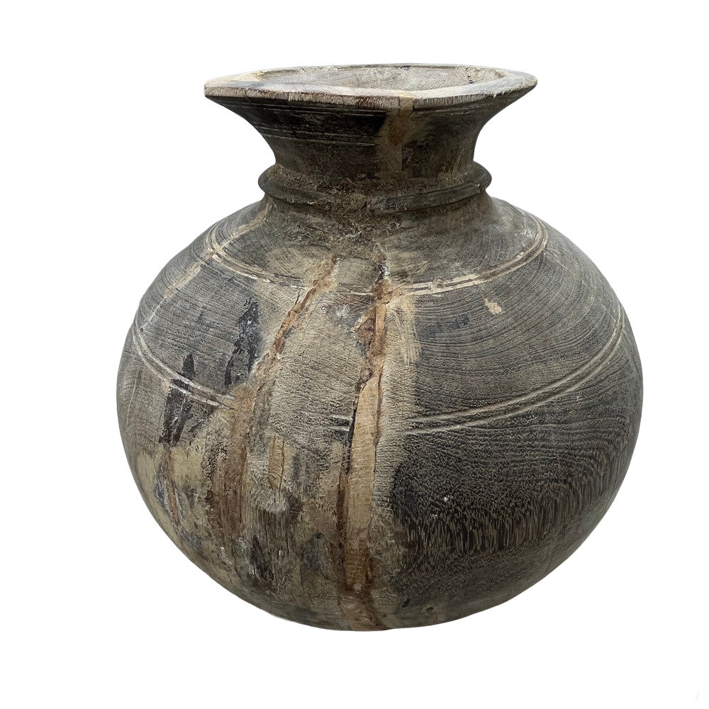 Vintage Round Wooden Vessel - Berbere Imports