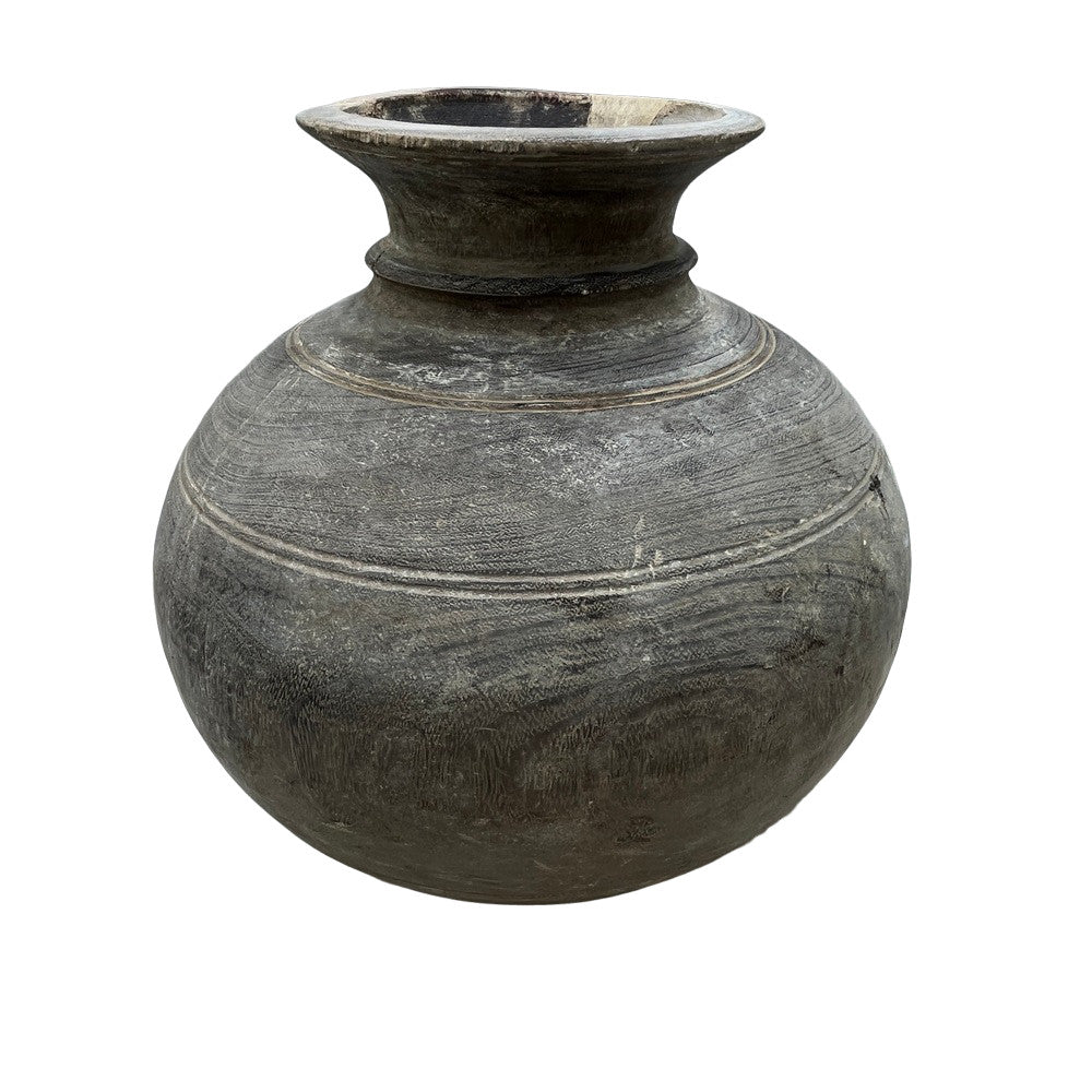 Vintage Round Wooden Vessel - Berbere Imports