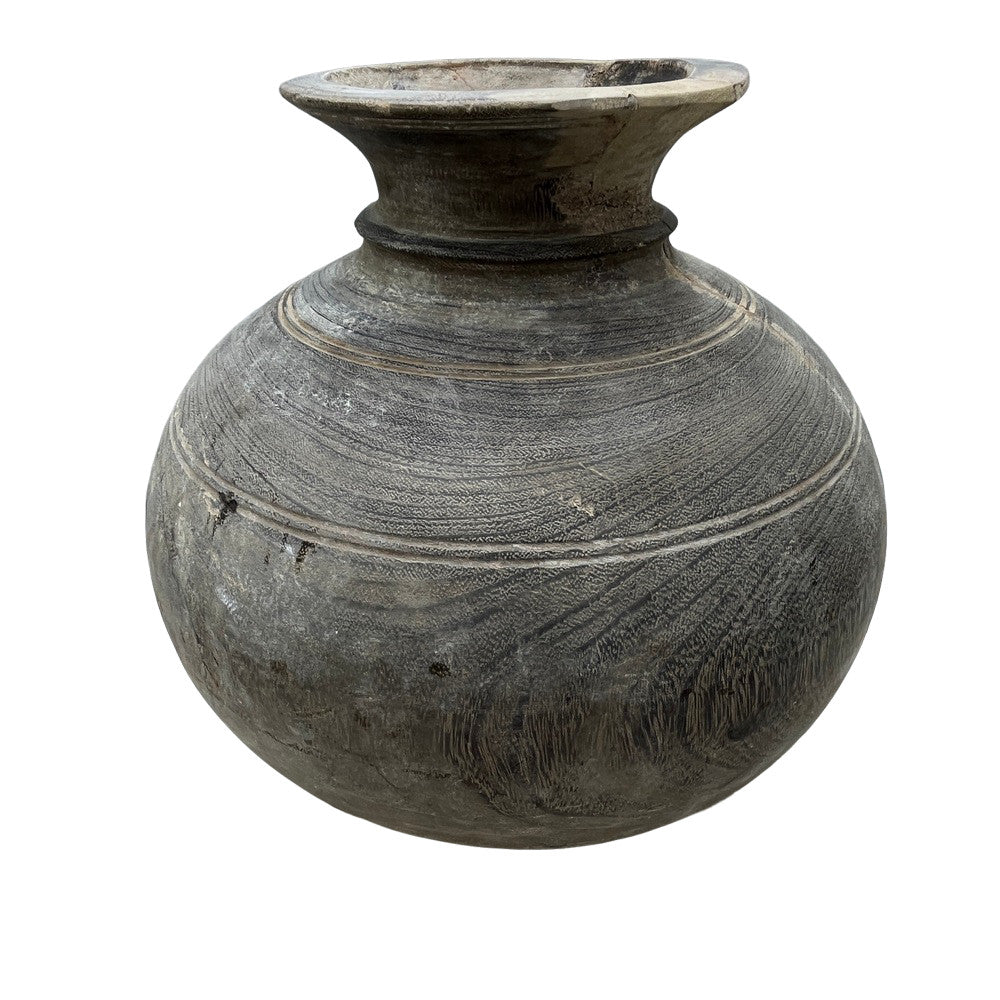 Vintage Round Wooden Vessel - Berbere Imports