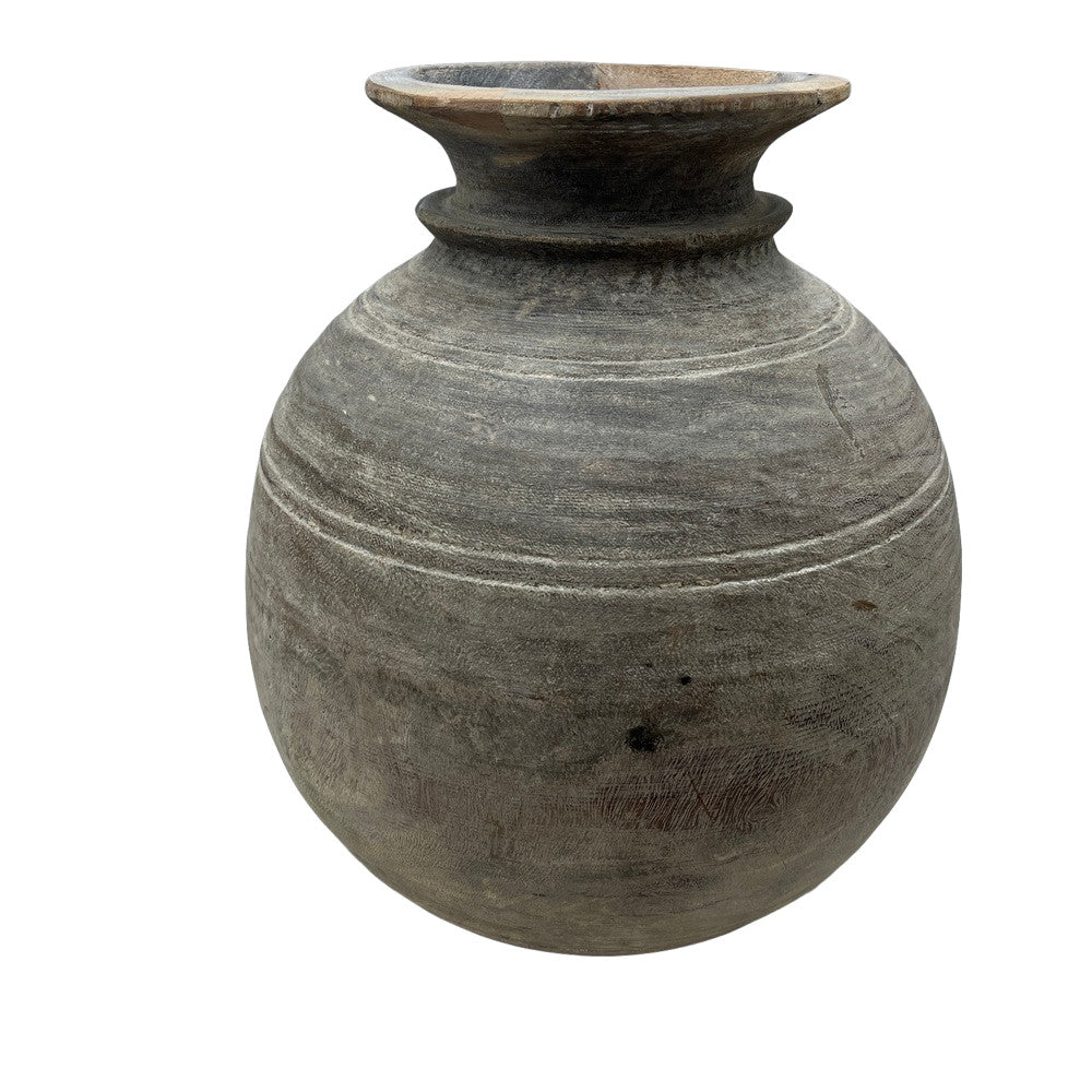 Vintage Round Wooden Vessel - Berbere Imports